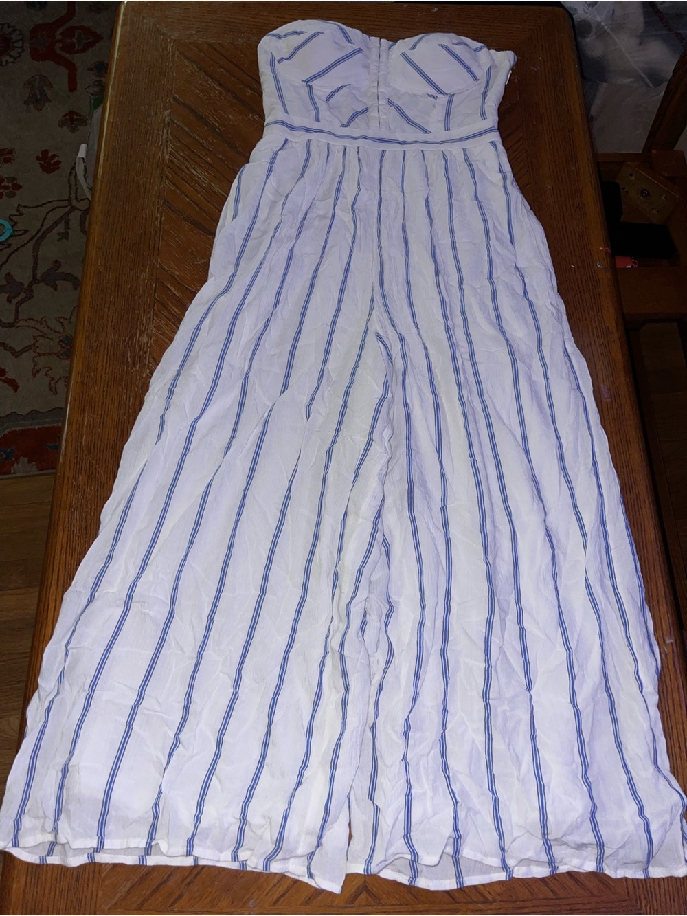 American Eagle Outfitters White Jumpsuit with Blue Stripes